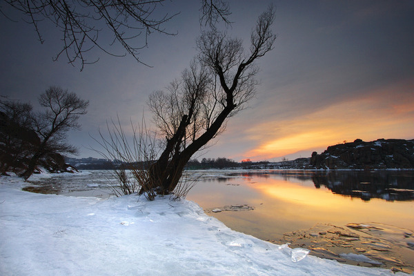 Artem Nosenko: tree snow water sun river nature